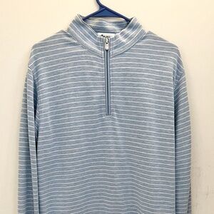 PETER MILLAR Men's Large Halifax Stripe Quarter-zip Sweater In Cottage Blue